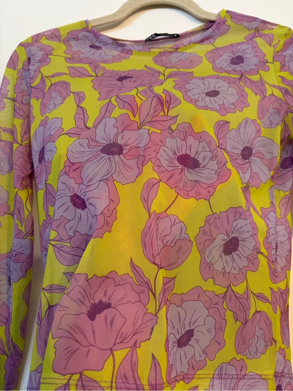 Floral Long-Sleeve Mesh Top in Lime & Lavender Zara Women’s Medium - Picture 3 of 4